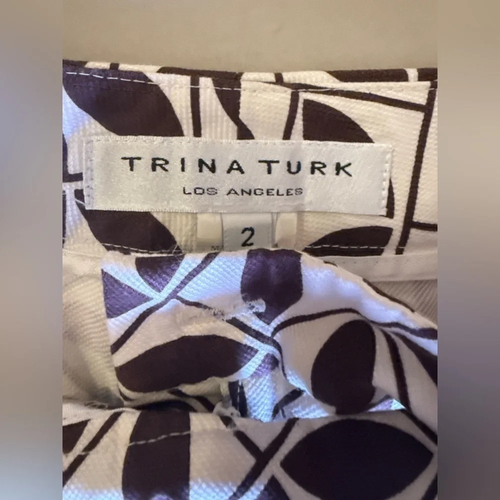 Trina Turk Cotton Capri Pants Check Print Black / White Geometric Pattern Size 2